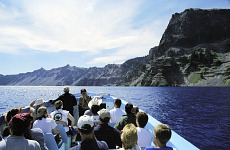 On the boat, listening to a lecture.
