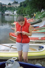 Carol with a map in Rožmberk.